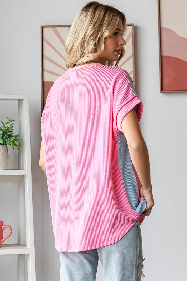 Women's Twist Rib Color Block Knit Top