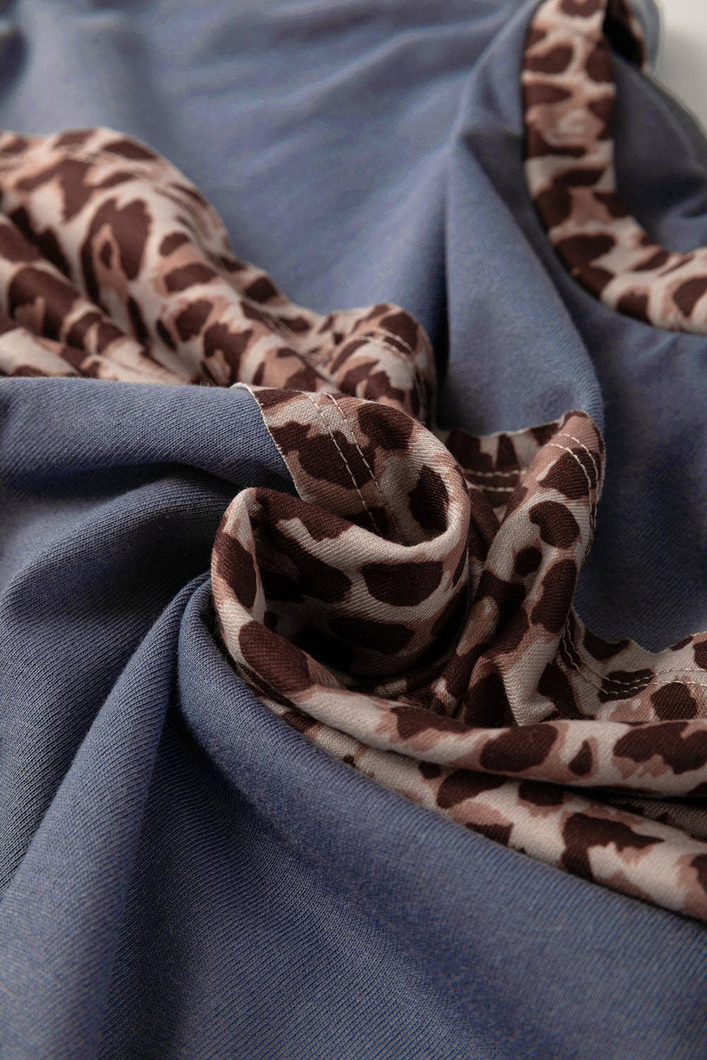 Leopard Colorblock Patchwork Long Sleeve Drop Shoulder Top