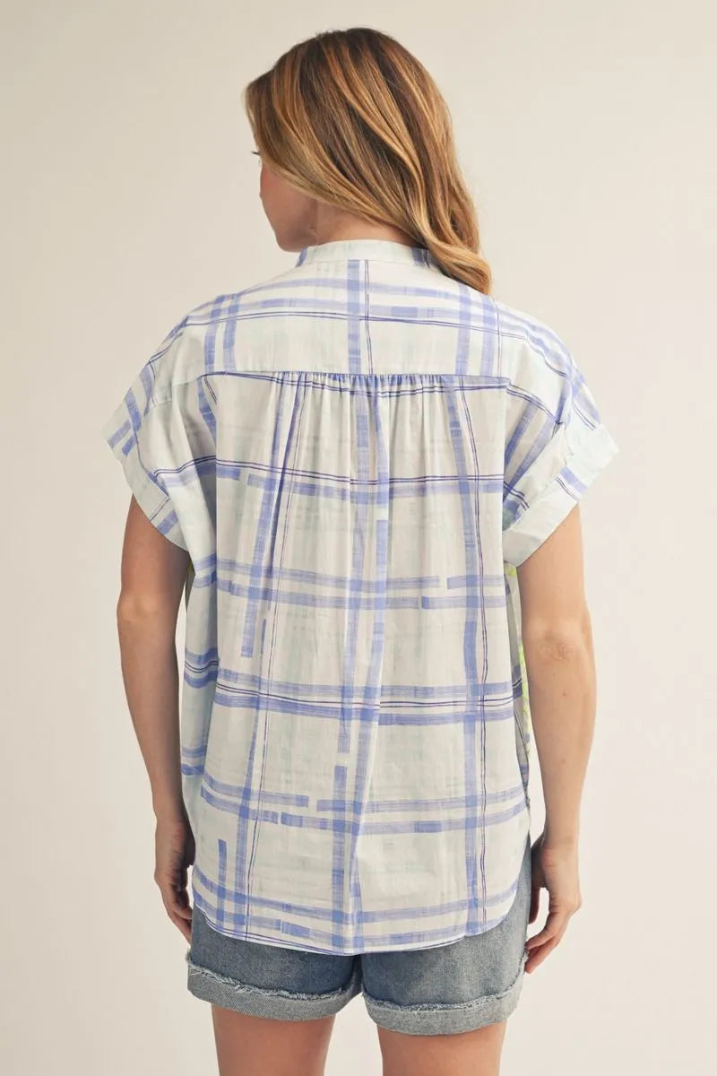 Neon Floral Plaid Button-Up Top