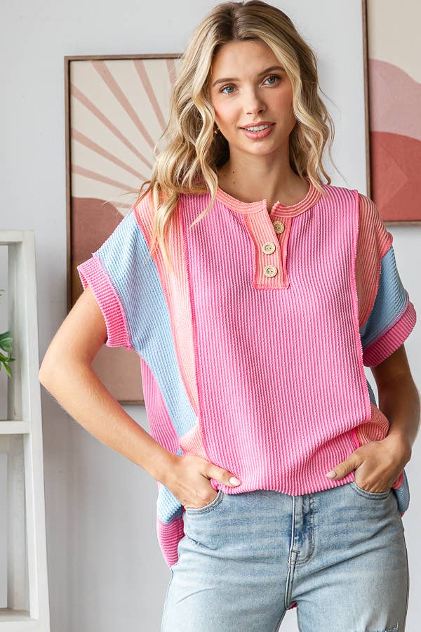 Women's Twist Rib Color Block Knit Top