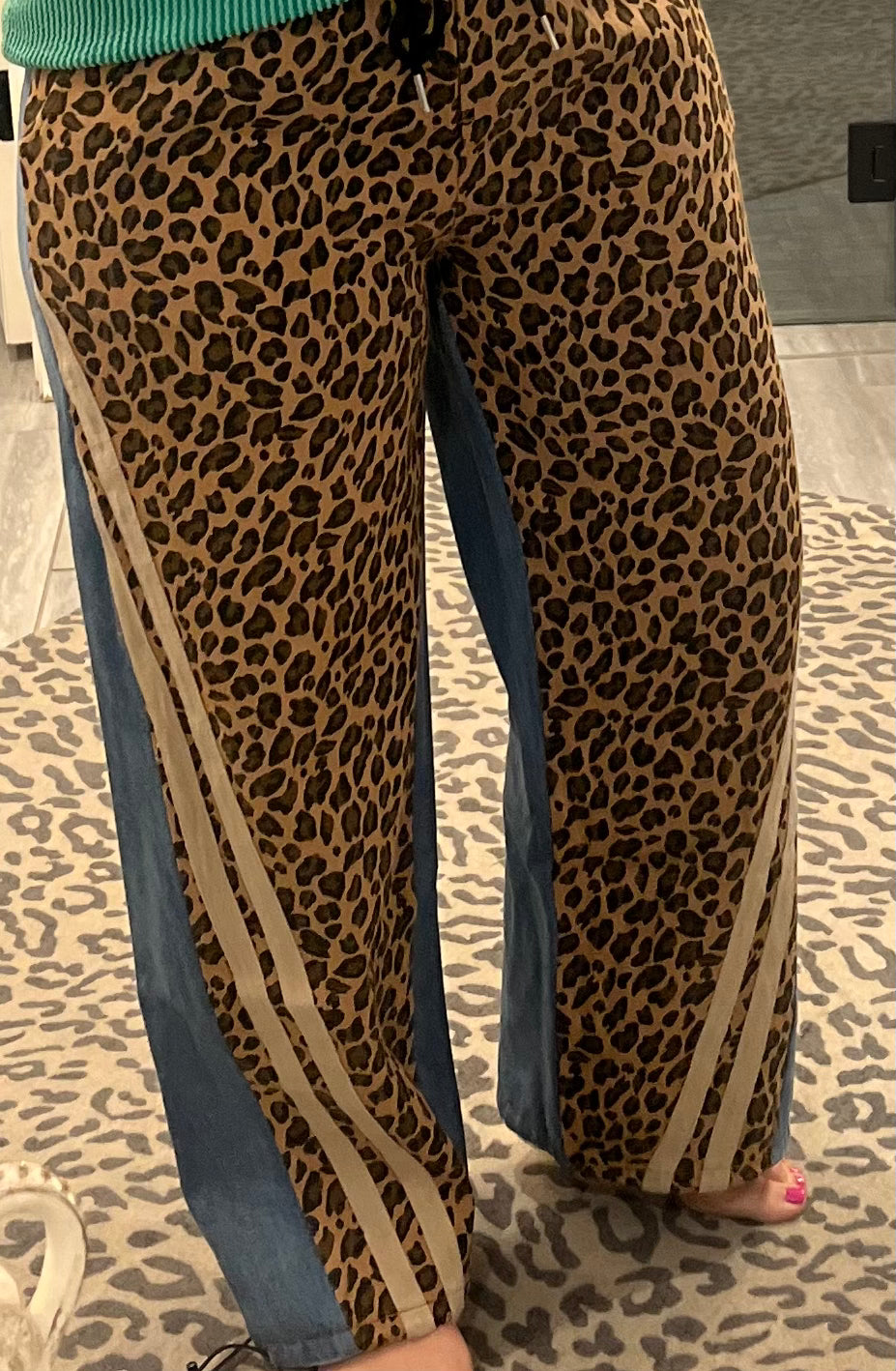 Mix N Match Leopard and Denim Joggers with Stripes