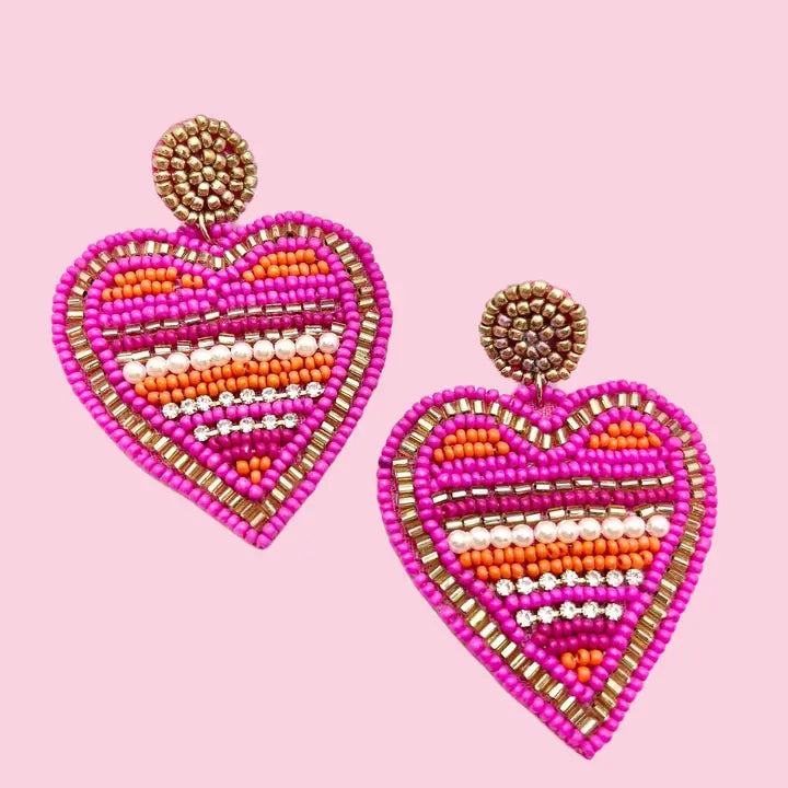 Pink/Orange Heart Earring