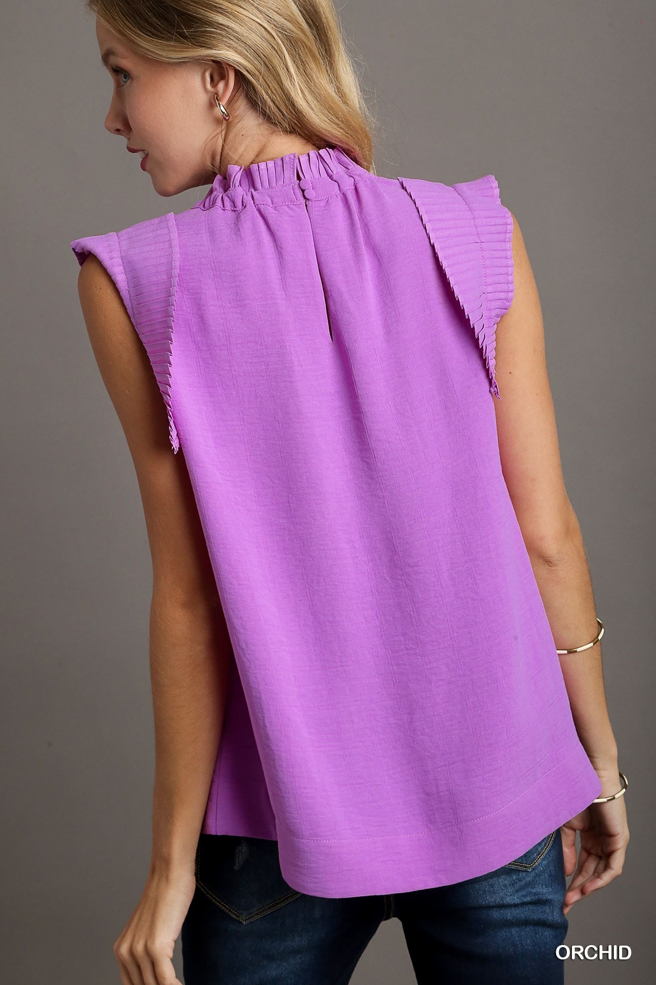 Ruffle High Neck Sleeveless Top
