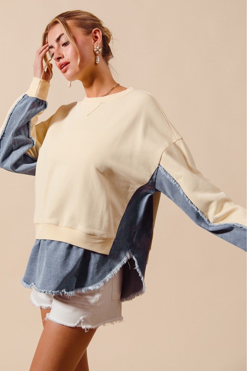 Denim & Terry Twist Top