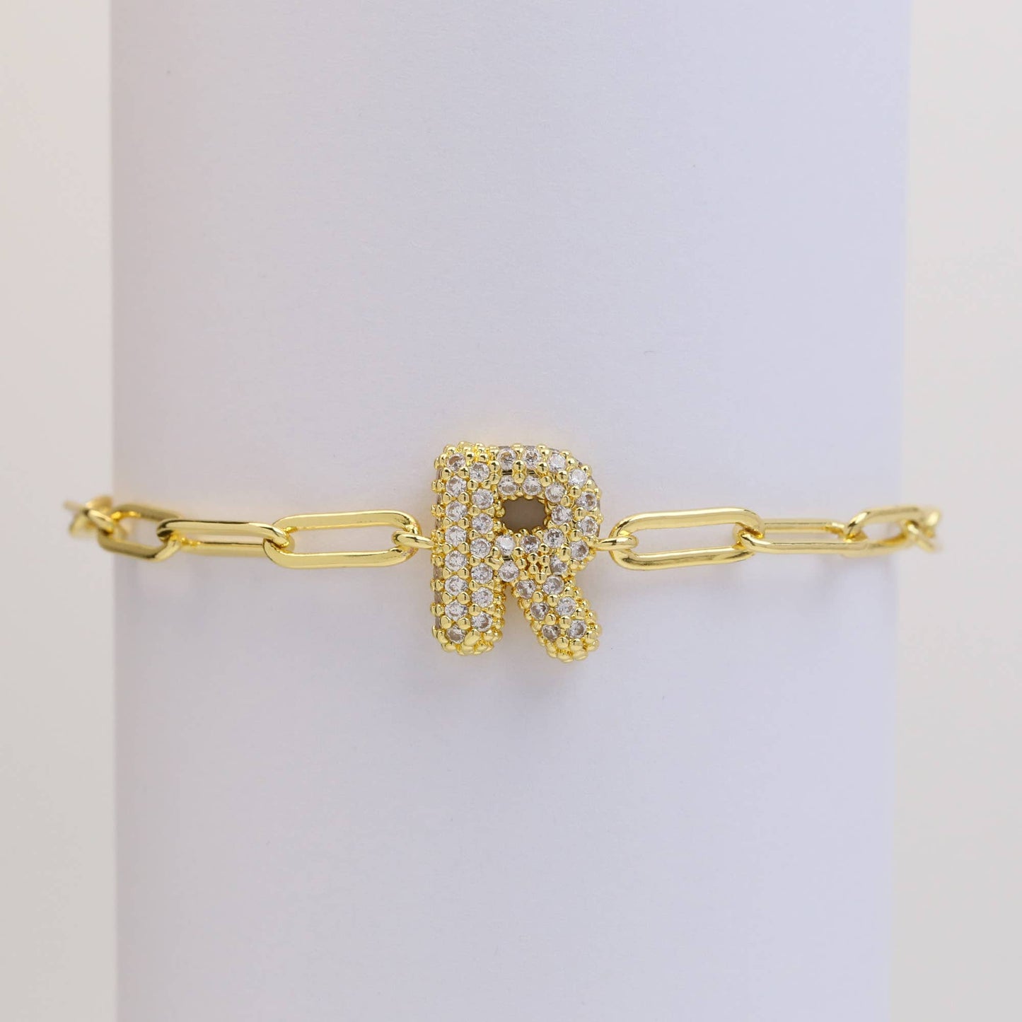 CZ Initial Bubble Balloon Bracelet Gold Filled