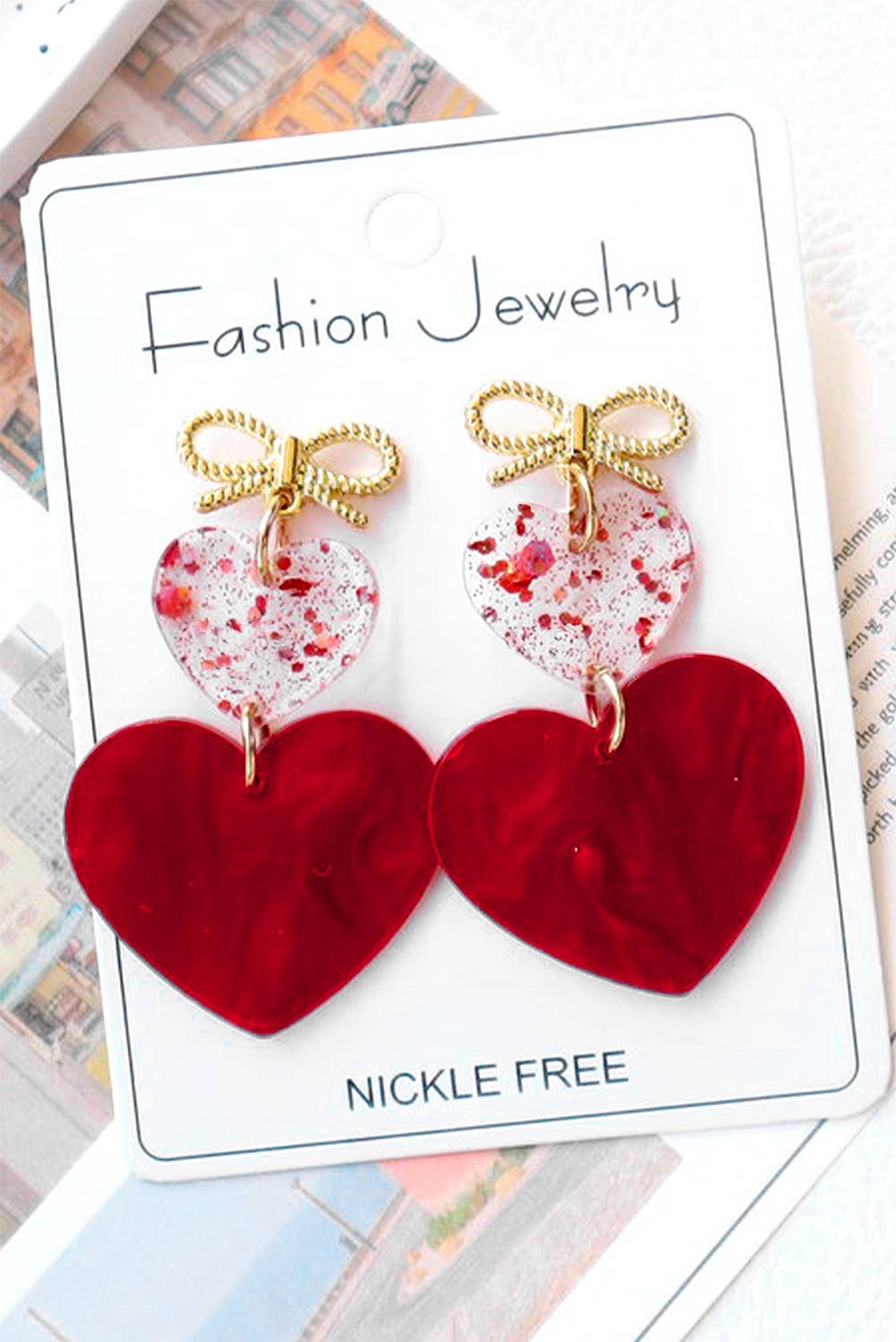 Bow Knot Heart Shape Dangle Earrings
