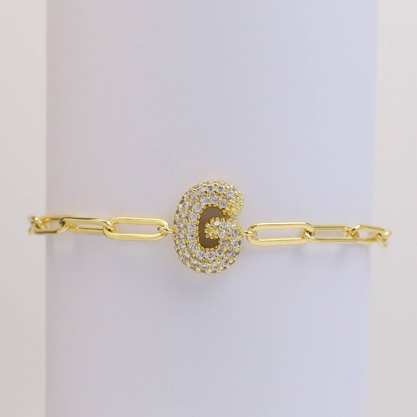 CZ Initial Bubble Balloon Bracelet Gold Filled