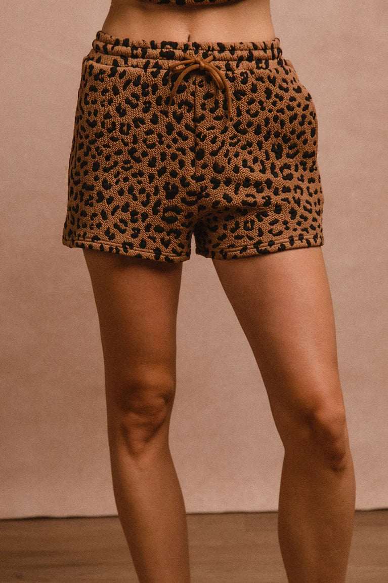 LEOPARD KNIT SHORT PANTS WITH POCKET