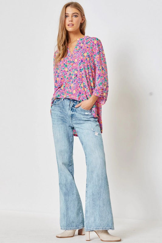 Lizzy Top in Hot Pink with Flowers