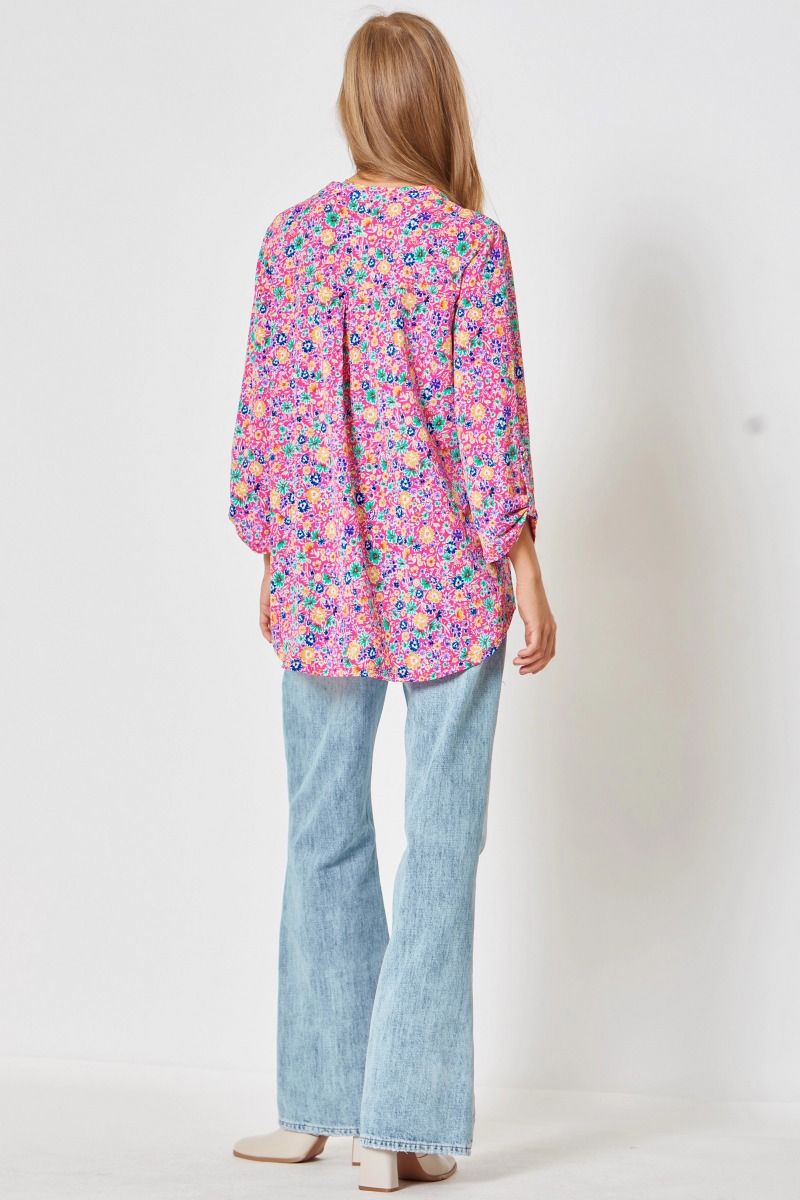 Lizzy Top in Hot Pink with Flowers