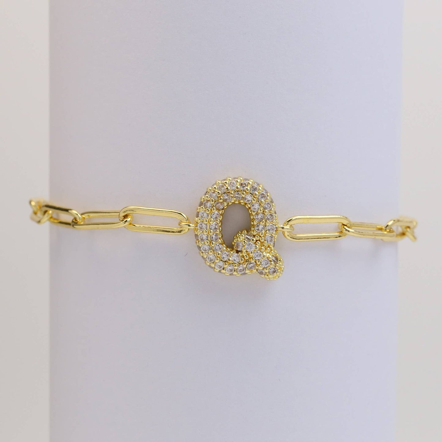 CZ Initial Bubble Balloon Bracelet Gold Filled