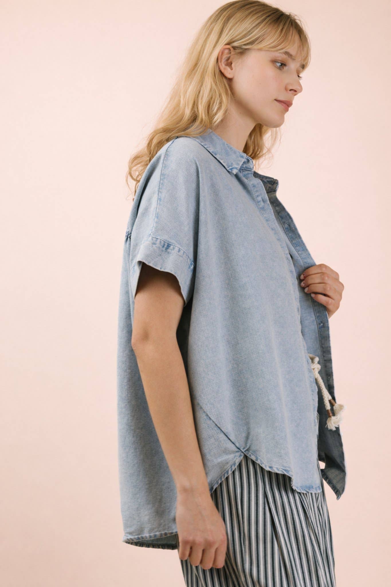 Mineral Washed Chambray Oversized Shirt