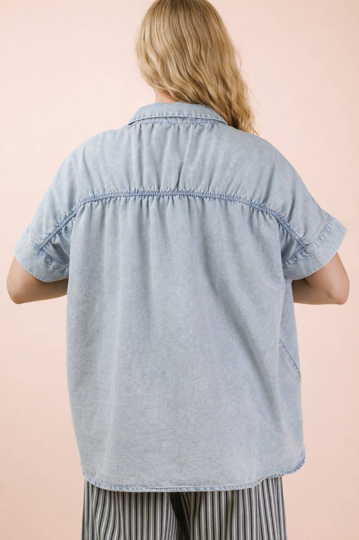 Mineral Washed Chambray Oversized Shirt