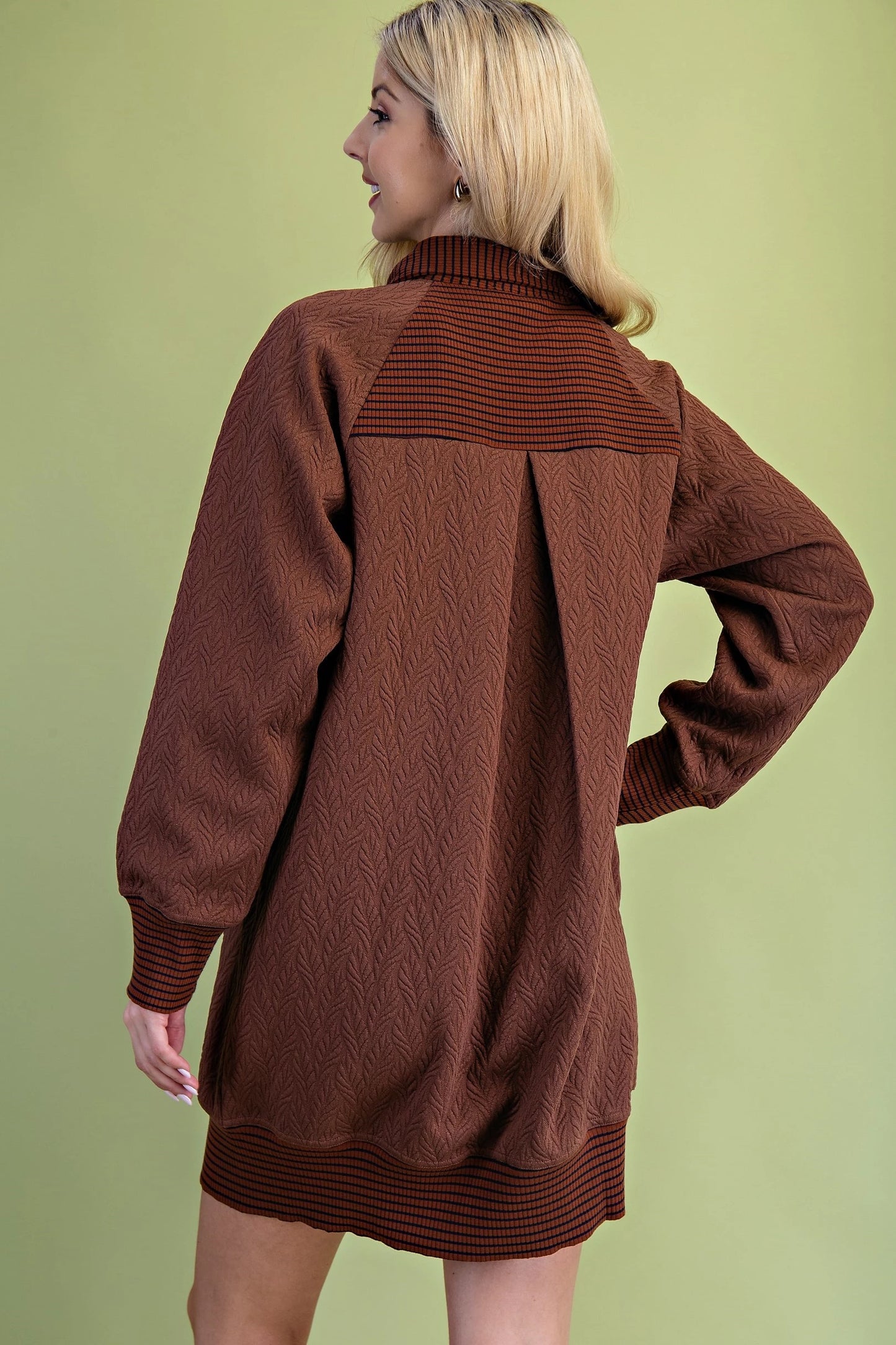 Textured Half Zip Dress with Mock Neck
