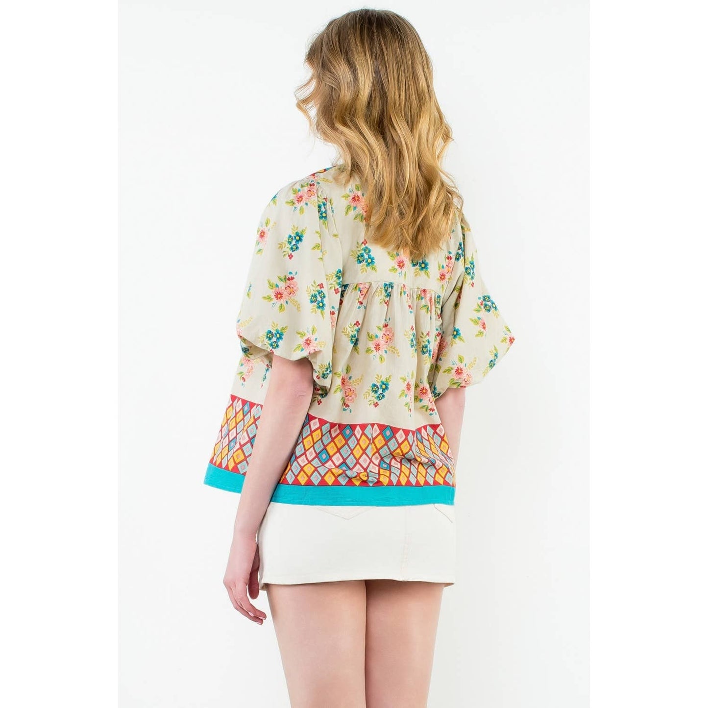 Tassel Tie Puff Sleeve Floral Top