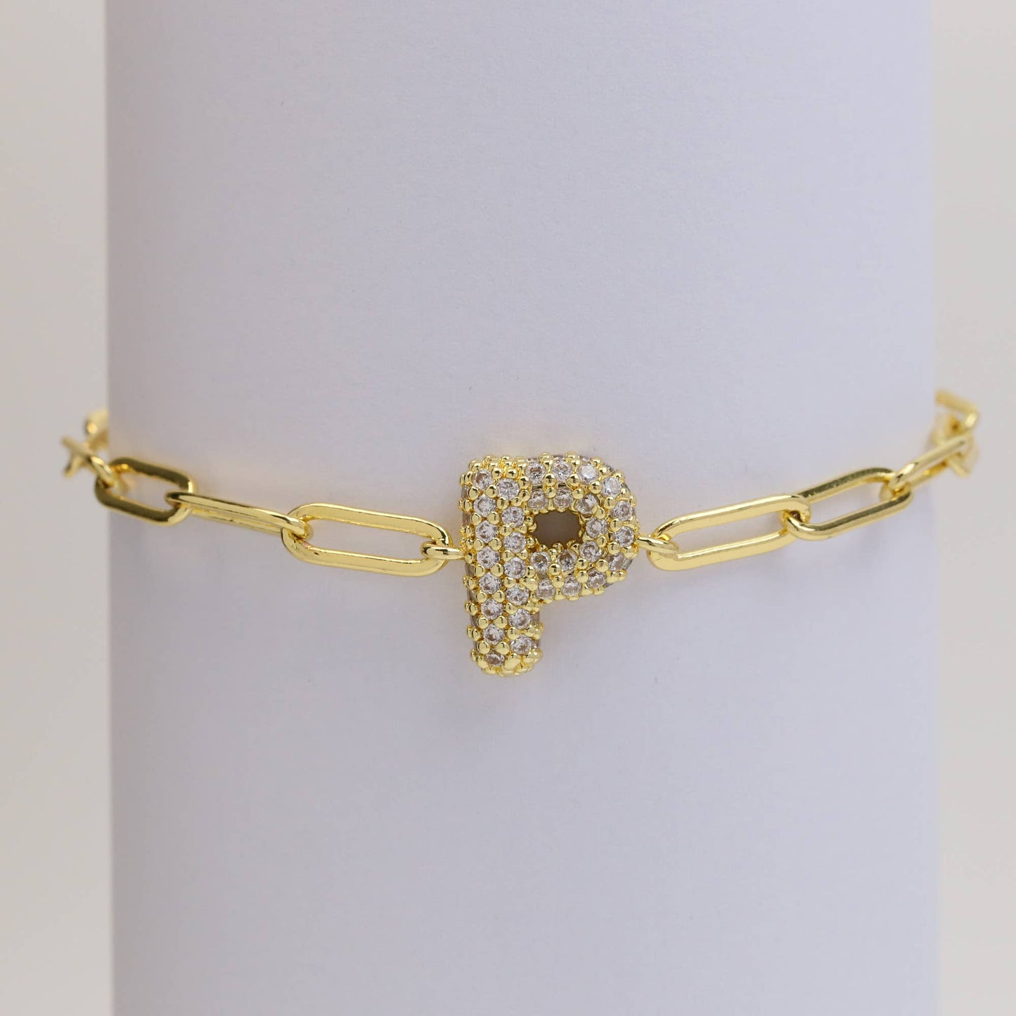 CZ Initial Bubble Balloon Bracelet Gold Filled
