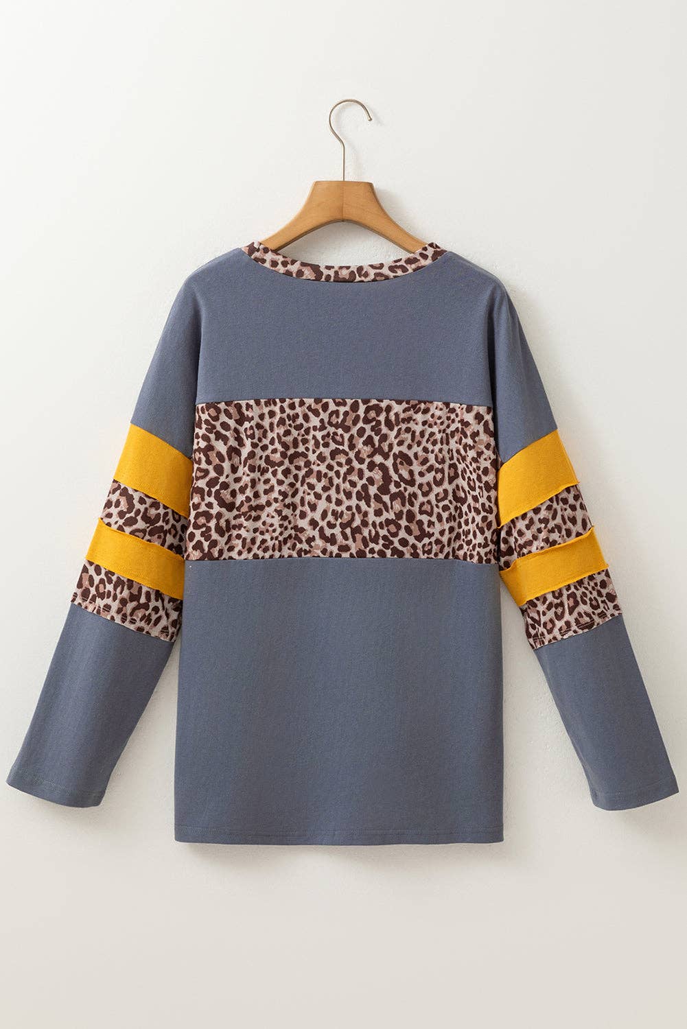 Leopard Colorblock Patchwork Long Sleeve Drop Shoulder Top