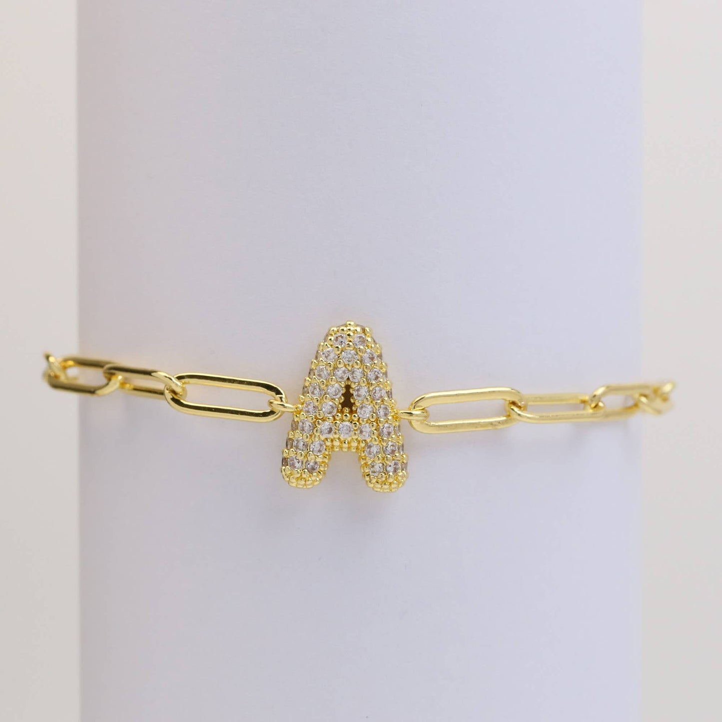 CZ Initial Bubble Balloon Bracelet Gold Filled