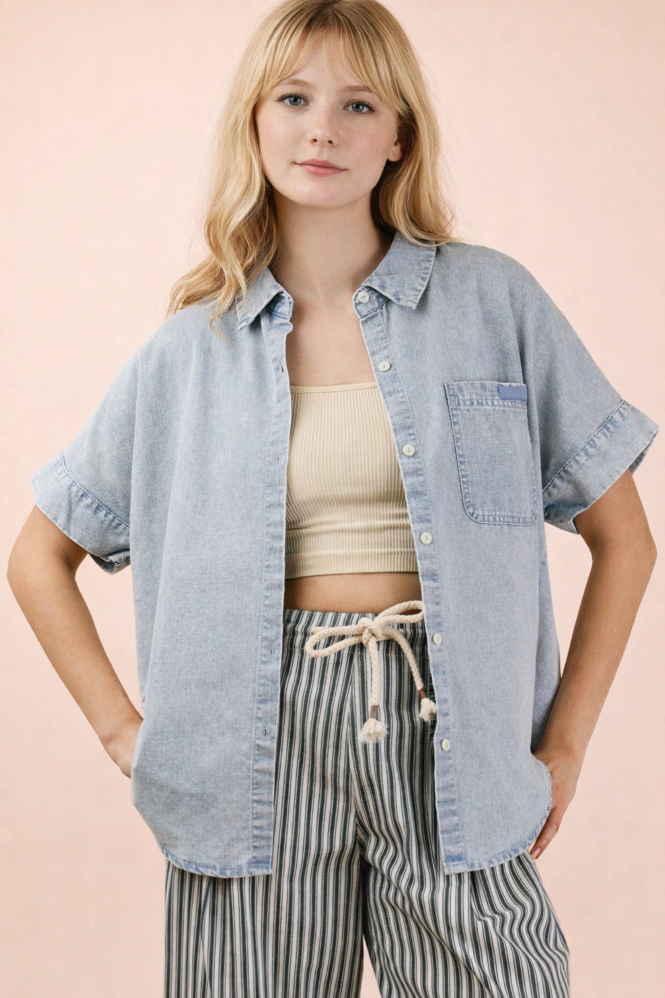 Mineral Washed Chambray Oversized Shirt