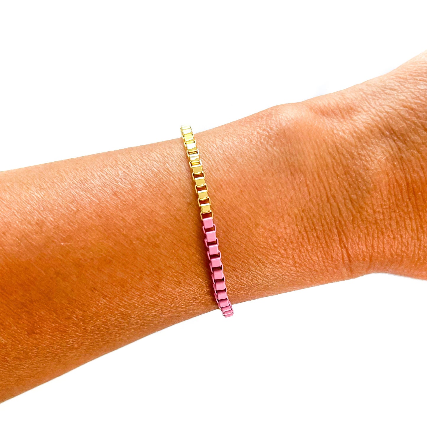 Colored enamel Box chain link bracelet