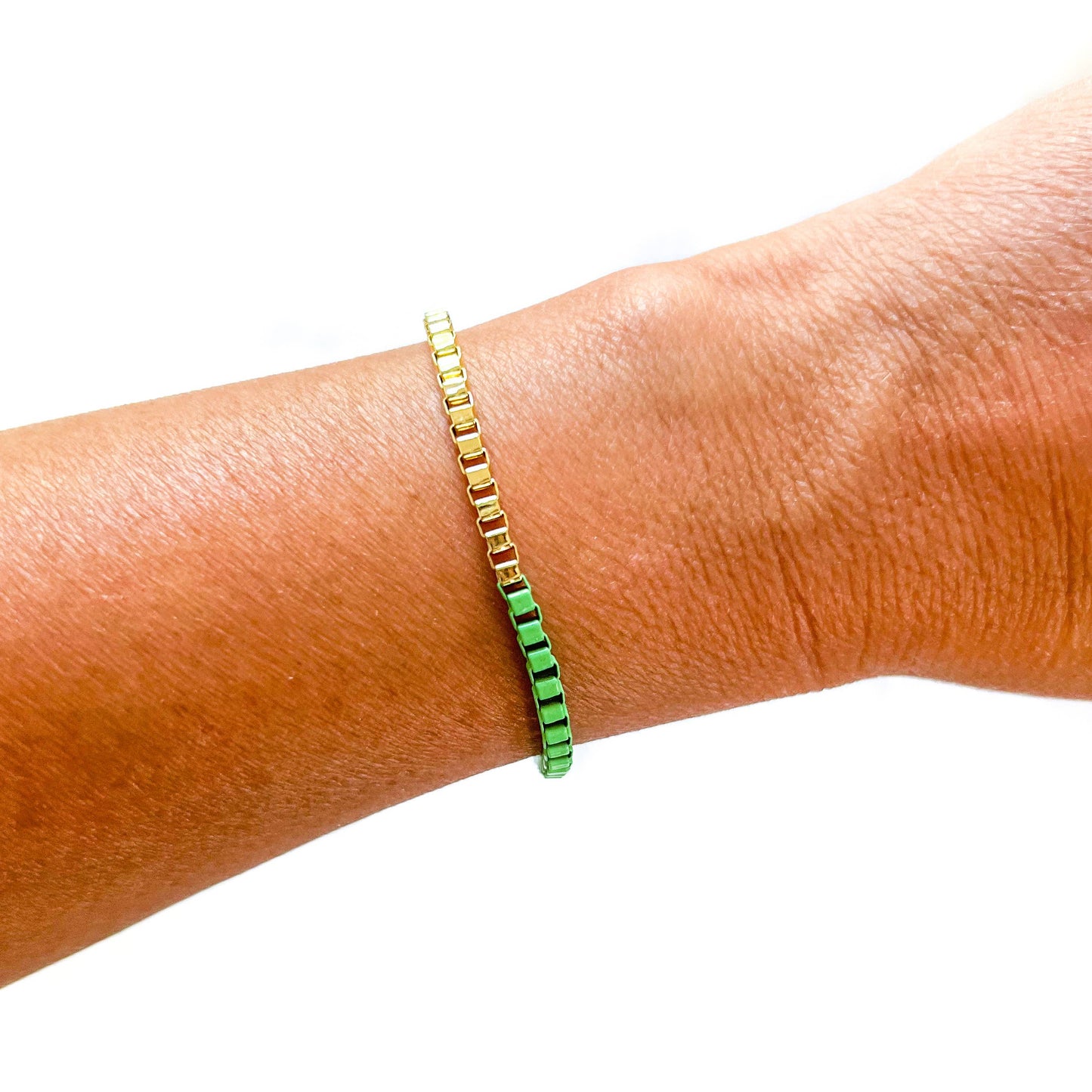 Colored enamel Box chain link bracelet