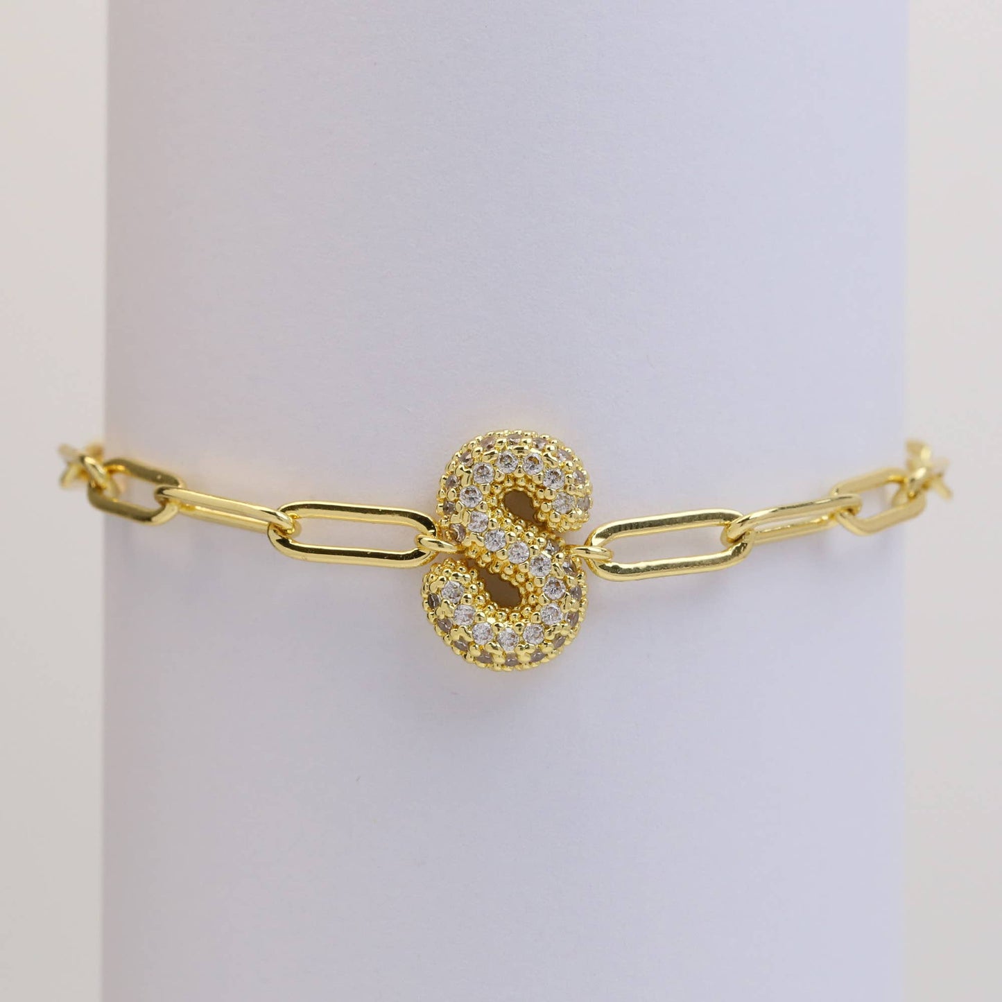 CZ Initial Bubble Balloon Bracelet Gold Filled