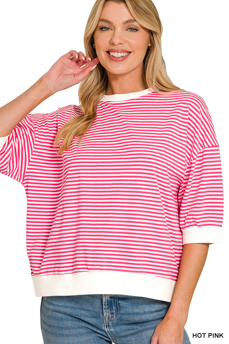Striped Contrast Trim Rib Banded Top