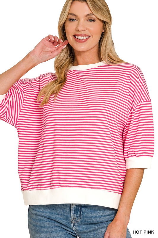 Striped Contrast Trim Rib Banded Top
