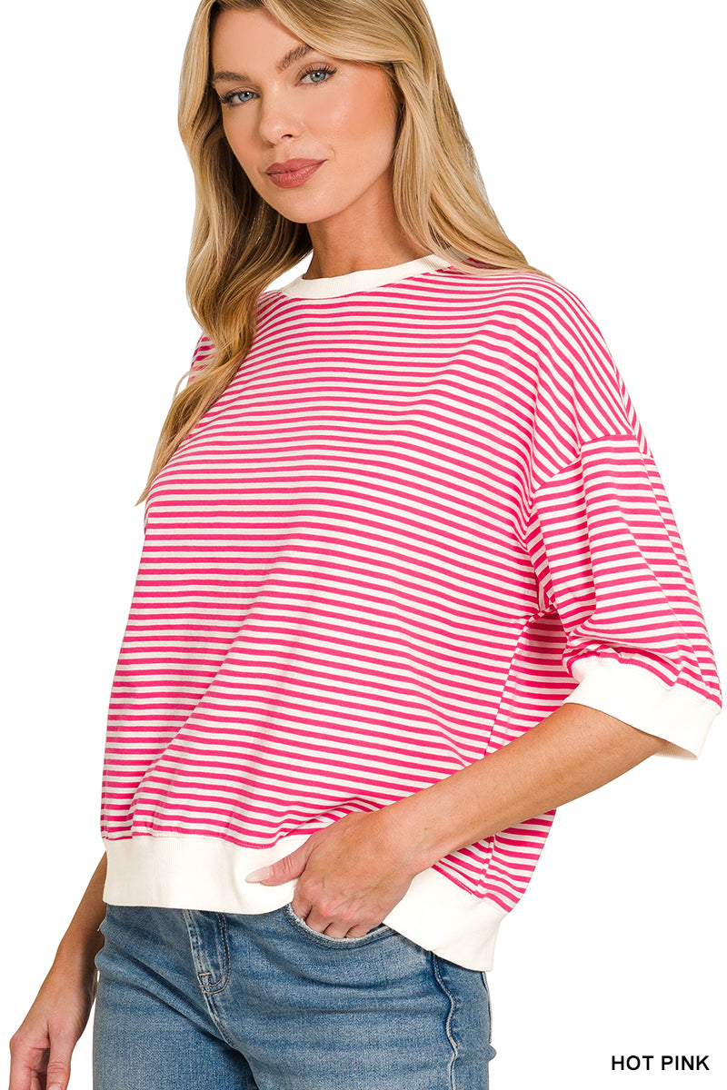 Striped Contrast Trim Rib Banded Top