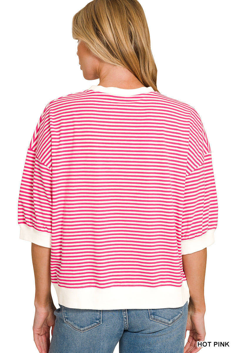 Striped Contrast Trim Rib Banded Top