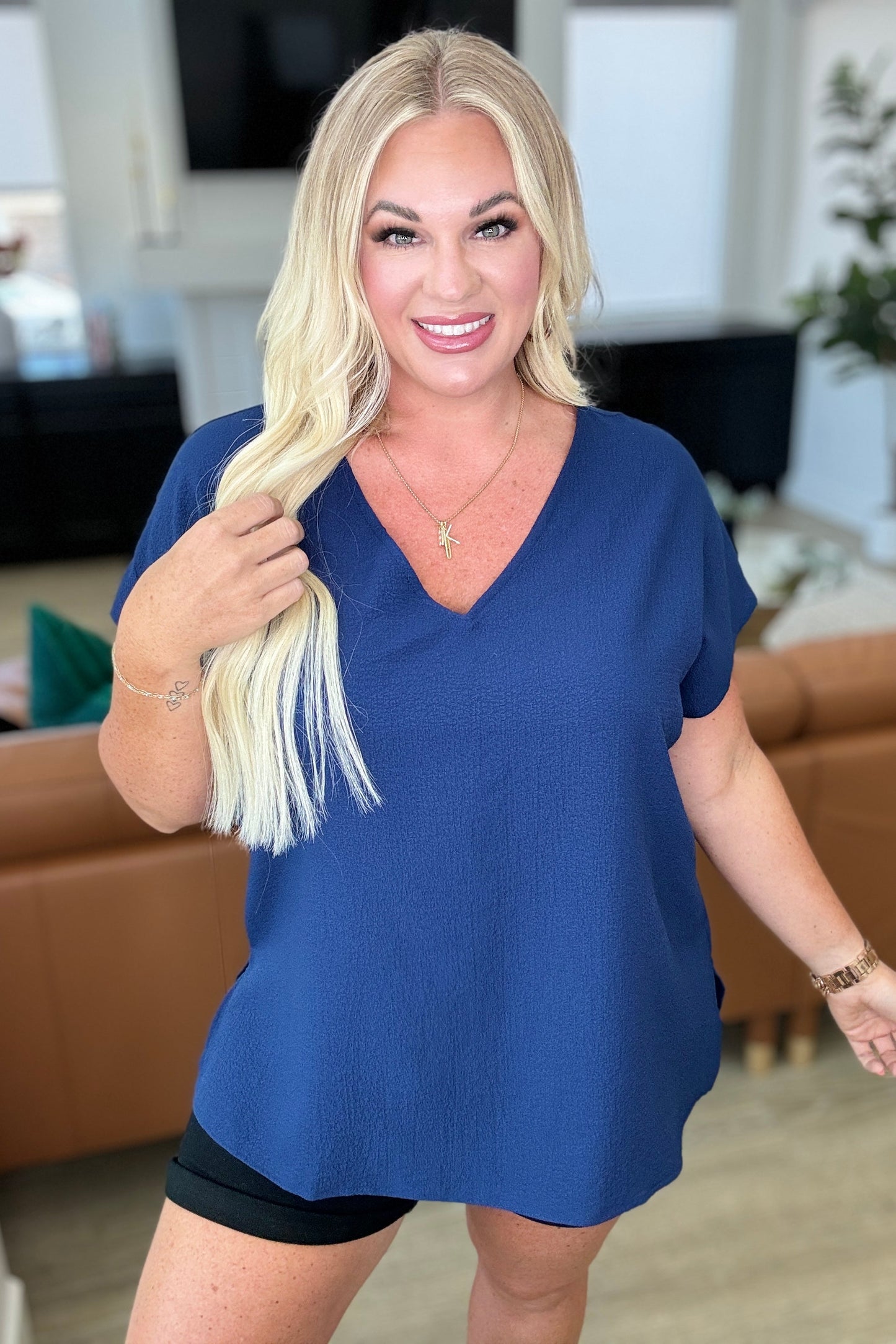 Let Me Be Your Wings V-Neck Top in Navy (Copy)