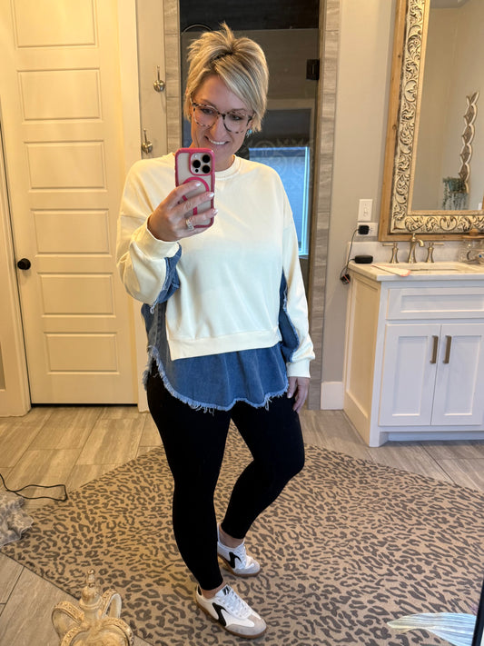 Denim & Terry Twist Top