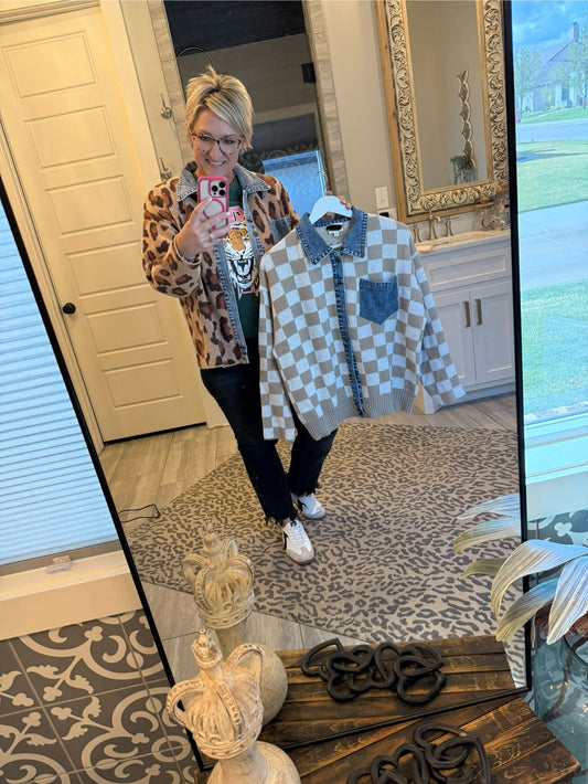 Leopard & Check Chic Sweater Top