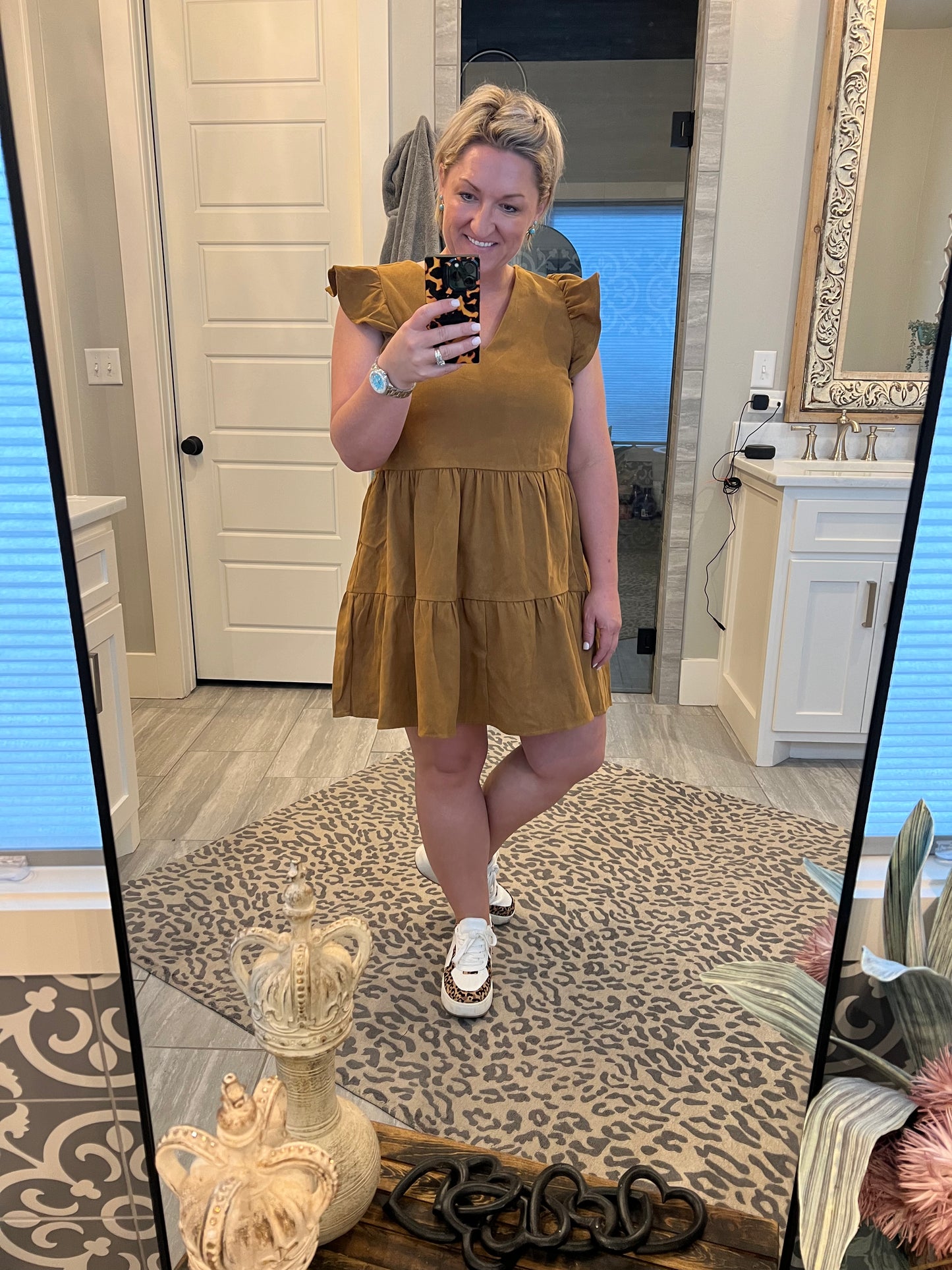 V-Neck Flutter Sleeve Dress