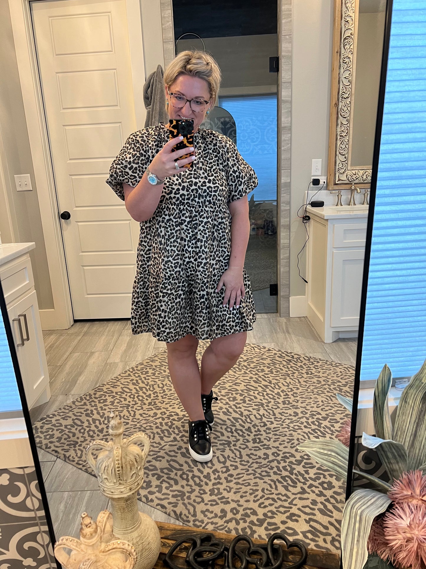 Puff Sleeve Cheetah Print Dress