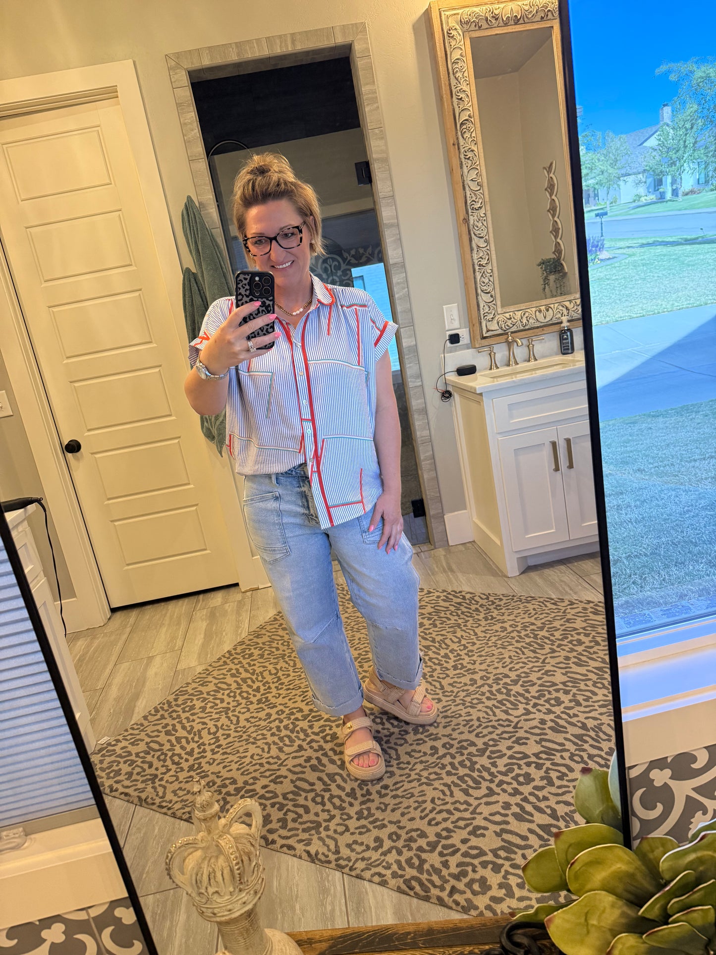 Electric Edge Geo Button-Up Top