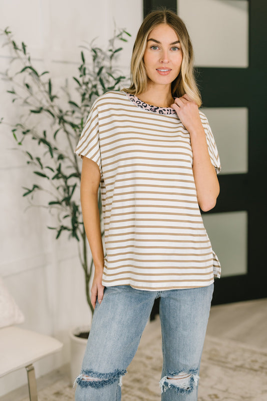 I Think I'm in Love Round Neck Loose Tee in Khaki Leopard