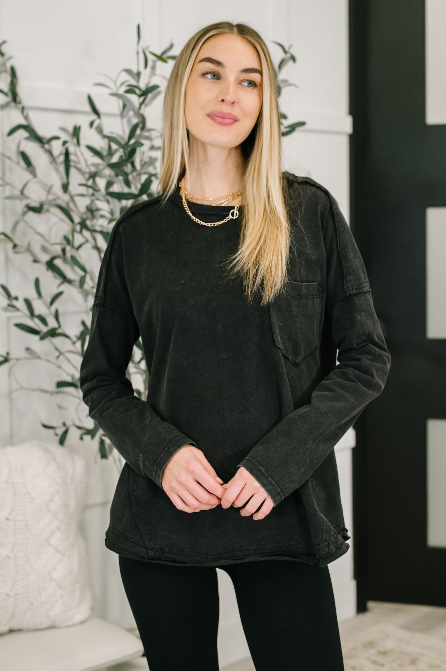 Simple as That Drop Shoulder Exposed Seam Top