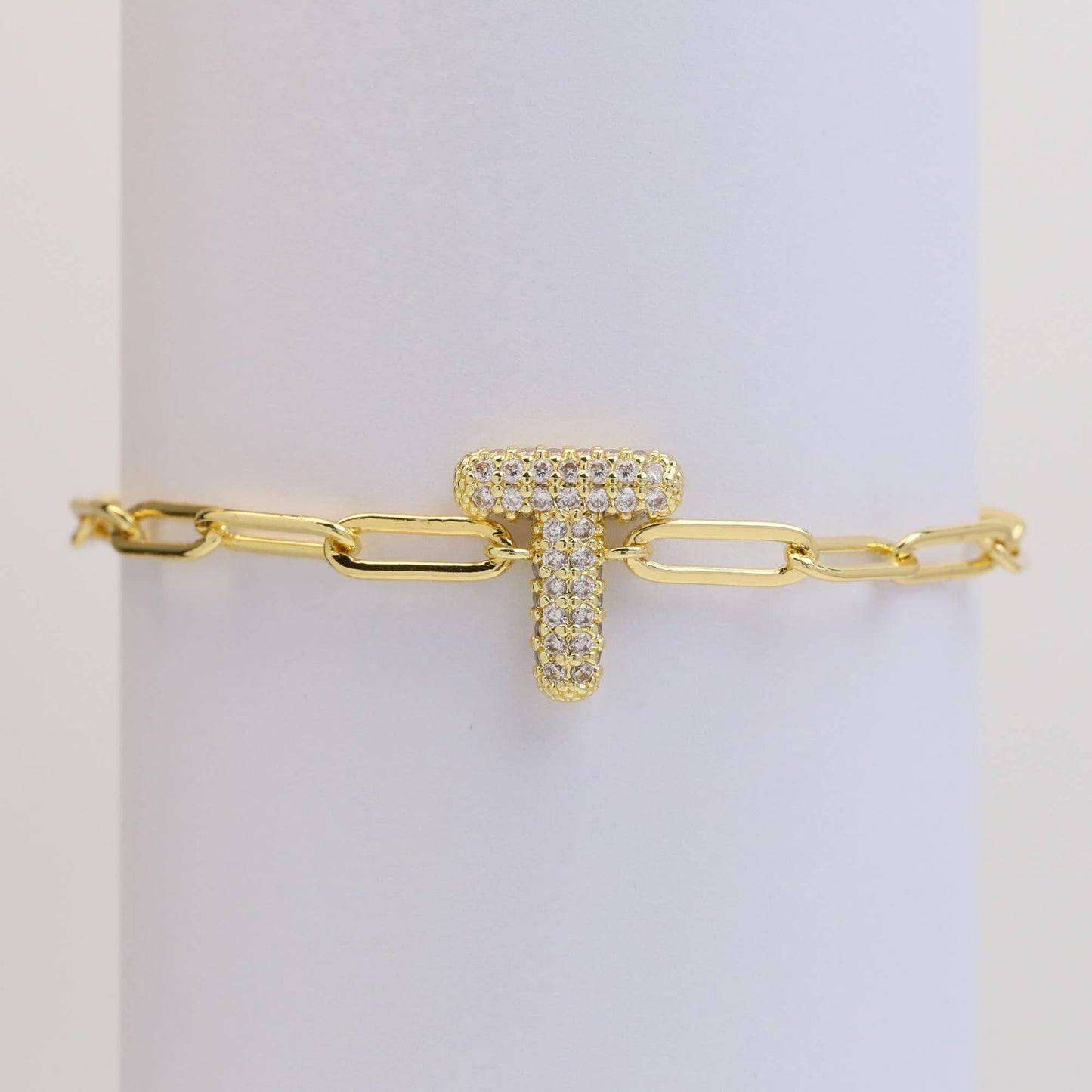 CZ Initial Bubble Balloon Bracelet Gold Filled