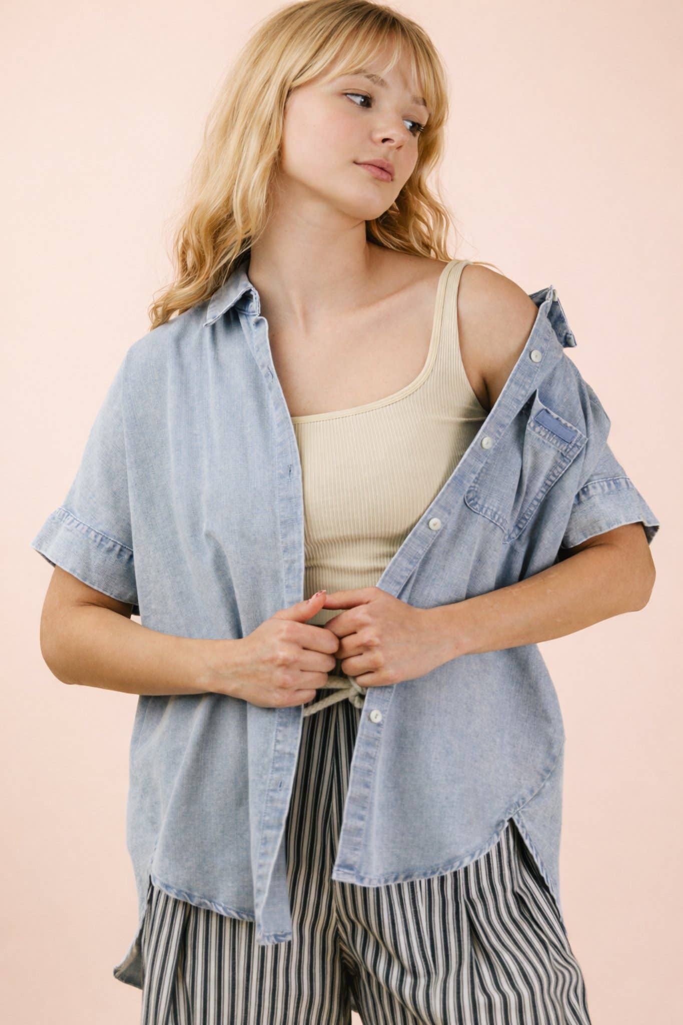 Mineral Washed Chambray Oversized Shirt