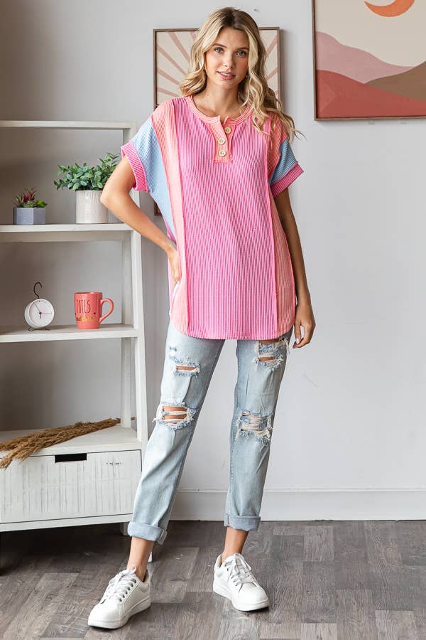 Women's Twist Rib Color Block Knit Top