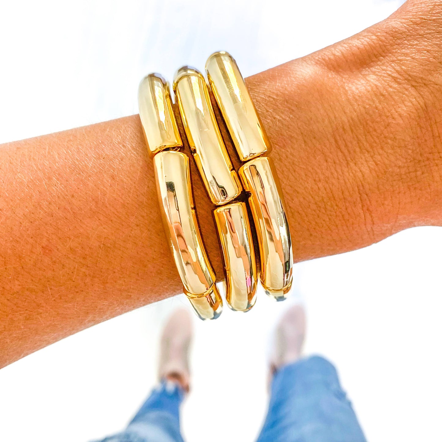 Clear Confetti Speckle Acrylic Tube Bamboo Bracelet