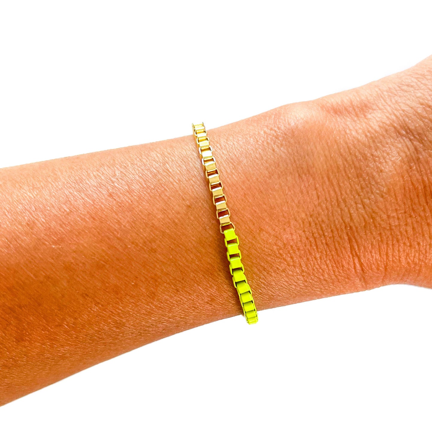 Colored enamel Box chain link bracelet