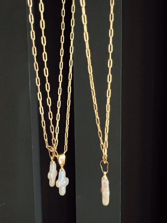 ChanSutt Pearl DAINTY PEARL CROSS NECKLACE