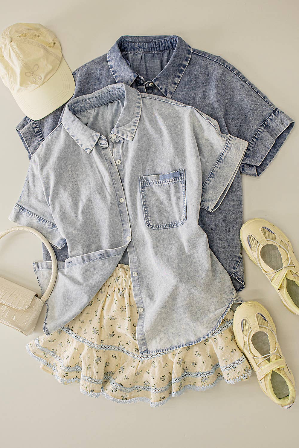 Mineral Washed Chambray Oversized Shirt