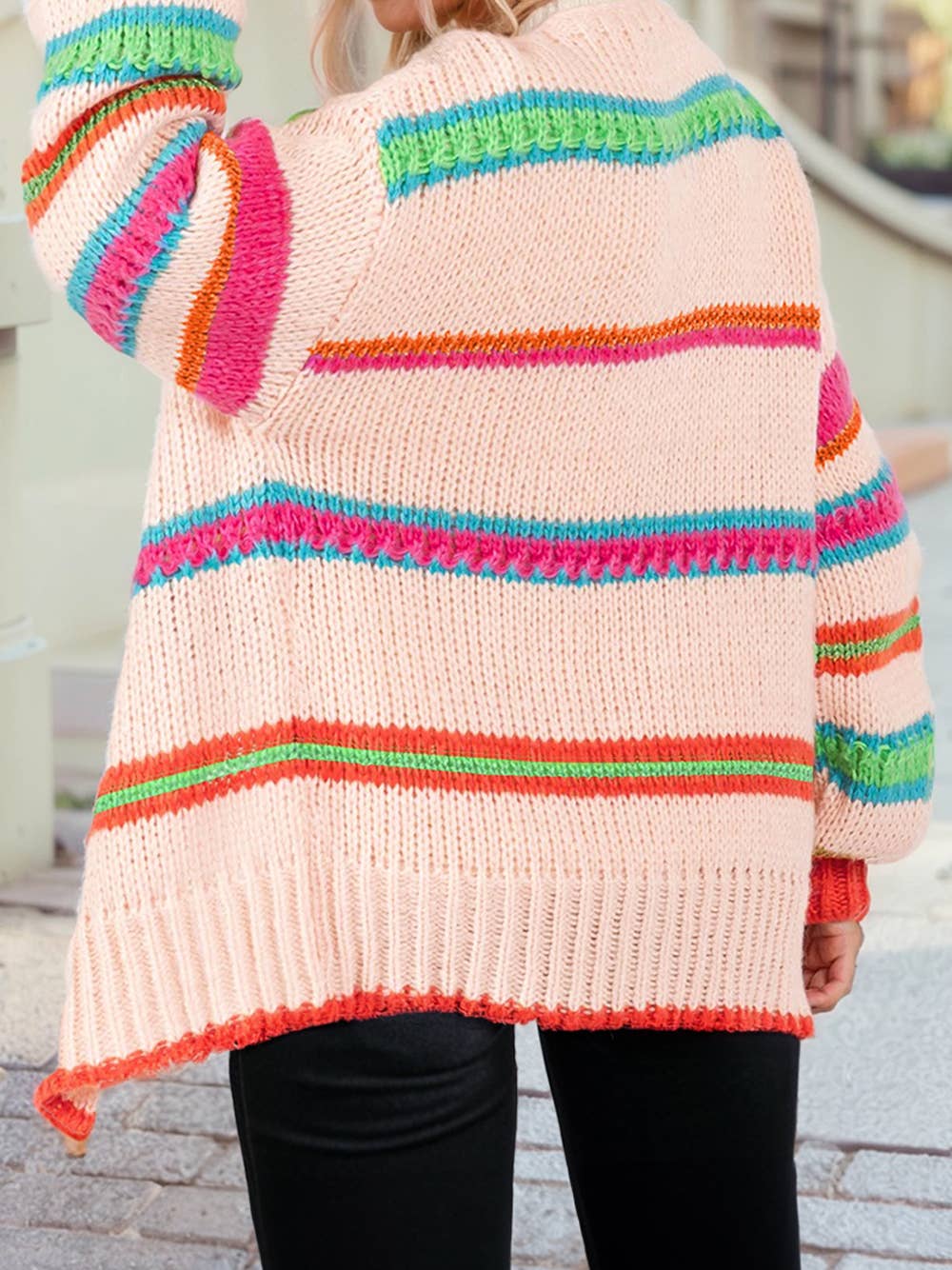 Striped Pattern Knit Oversize Cardigan