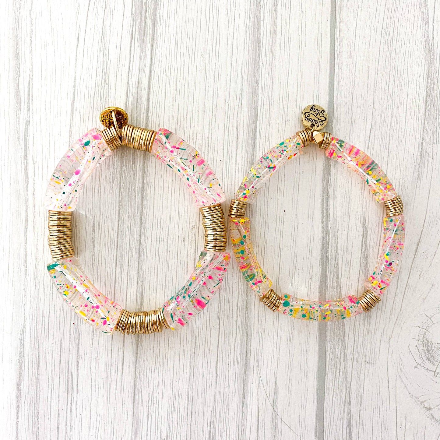 Clear Confetti Speckle Acrylic Tube Bamboo Bracelet