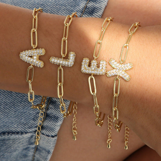 CZ Initial Bubble Balloon Bracelet Gold Filled