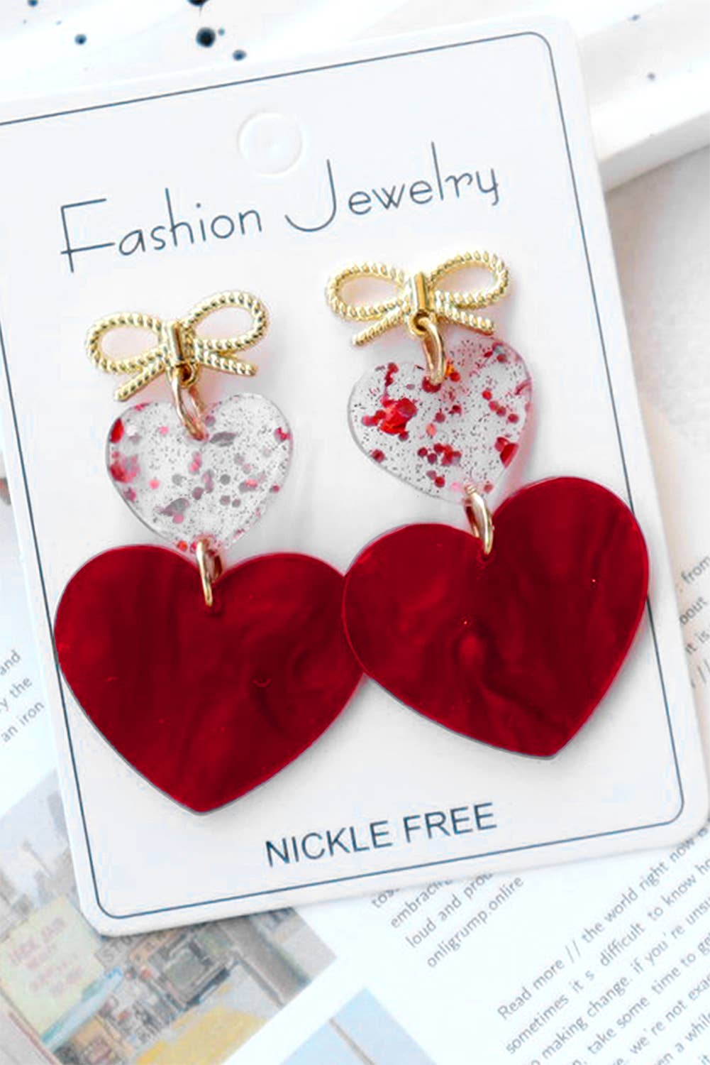 Bow Knot Heart Shape Dangle Earrings