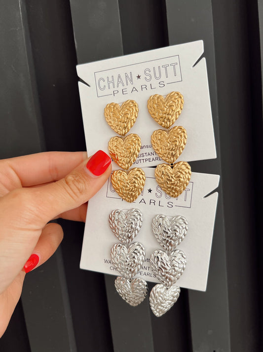 ChanSutt Pearl TRIPLE HEART EARRINGS